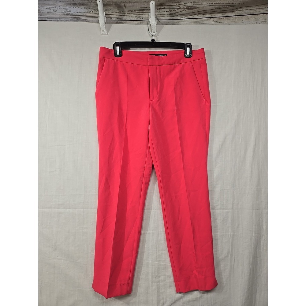 ZARA Women's Trouser Straight Leg Pants Size 4 Solid Hot Pink Fuchsia Mid Rise